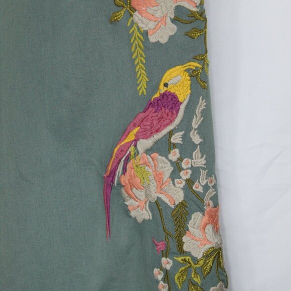 ARATTA SILENT JOURNEY GREEN WOMEN'S DENIM PANTS EMBROIDERED STUDDED FLORAL BOHO - Picture 3 of 10